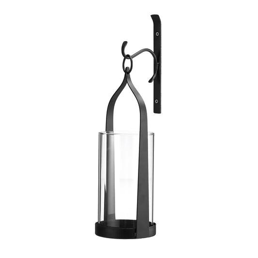 Wisiron Hanging Wall Sconce Medieval Modern Wall Mounted Hurricane Candle Holder Glass & Metal Farmhouse Handcrafted Wall Art Decorations, Black HT21-0205B