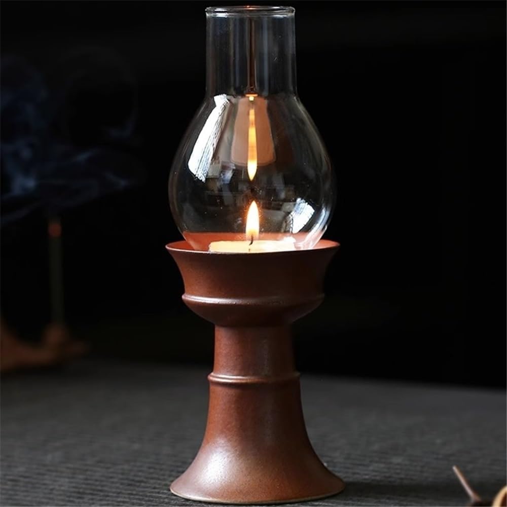 Candlesticks Ceramic Candle Holder with Glass Lampshade Retro Home Aromatherapy Candle Holder Decorative Ornaments Decorative Candle Holder(Black)