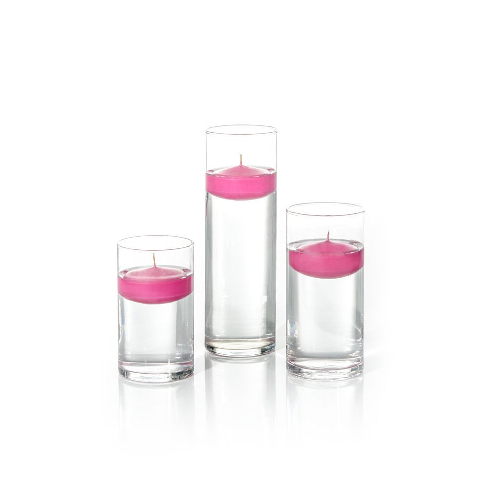 yummi Set of 18 Floating Candles and Cylinder Vases - Hot Pink