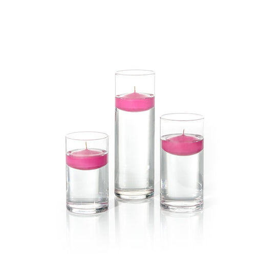 yummi Set of 18 Floating Candles and Cylinder Vases - Hot Pink