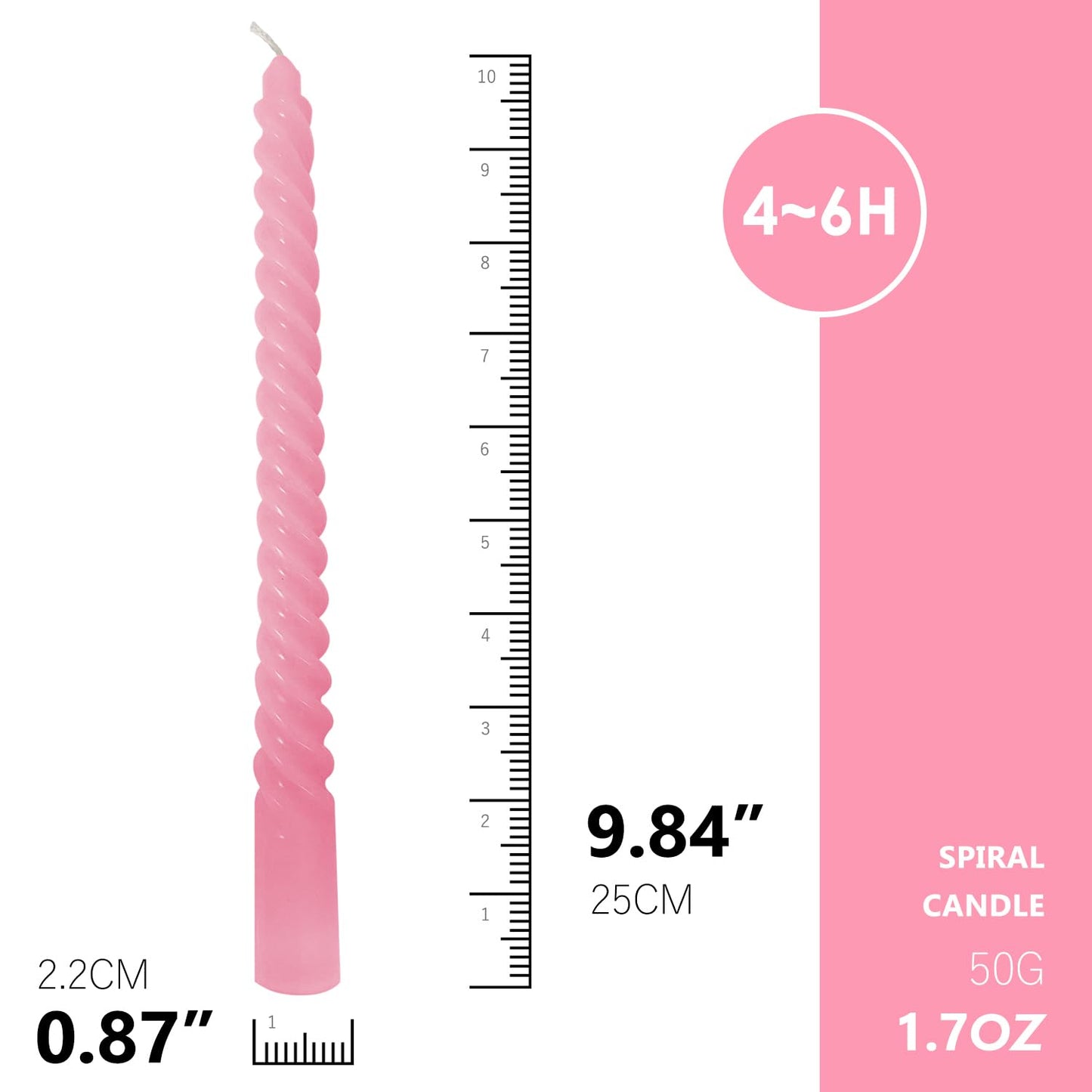 Topsics Taper Candles, Spiral Twisted Taper Candles Set of 4, Unscented Taper Candlesticks 10 inch Tall, Home Decor Kitchen Decor Wedding Decorations (Pink Series)