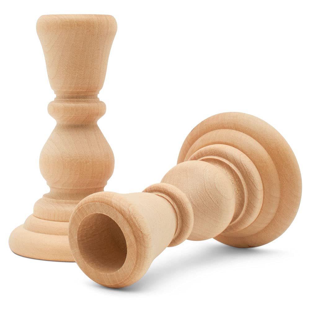 Mini Wood Candle Holders, 4 Inch Wooden Candlestick Holders with 7/8 Inch Hole, Set of 4 Unfinished Wooden Candle Holders, Farmhouse Rustic Candle Holder for Crafts, Decorating and Painting