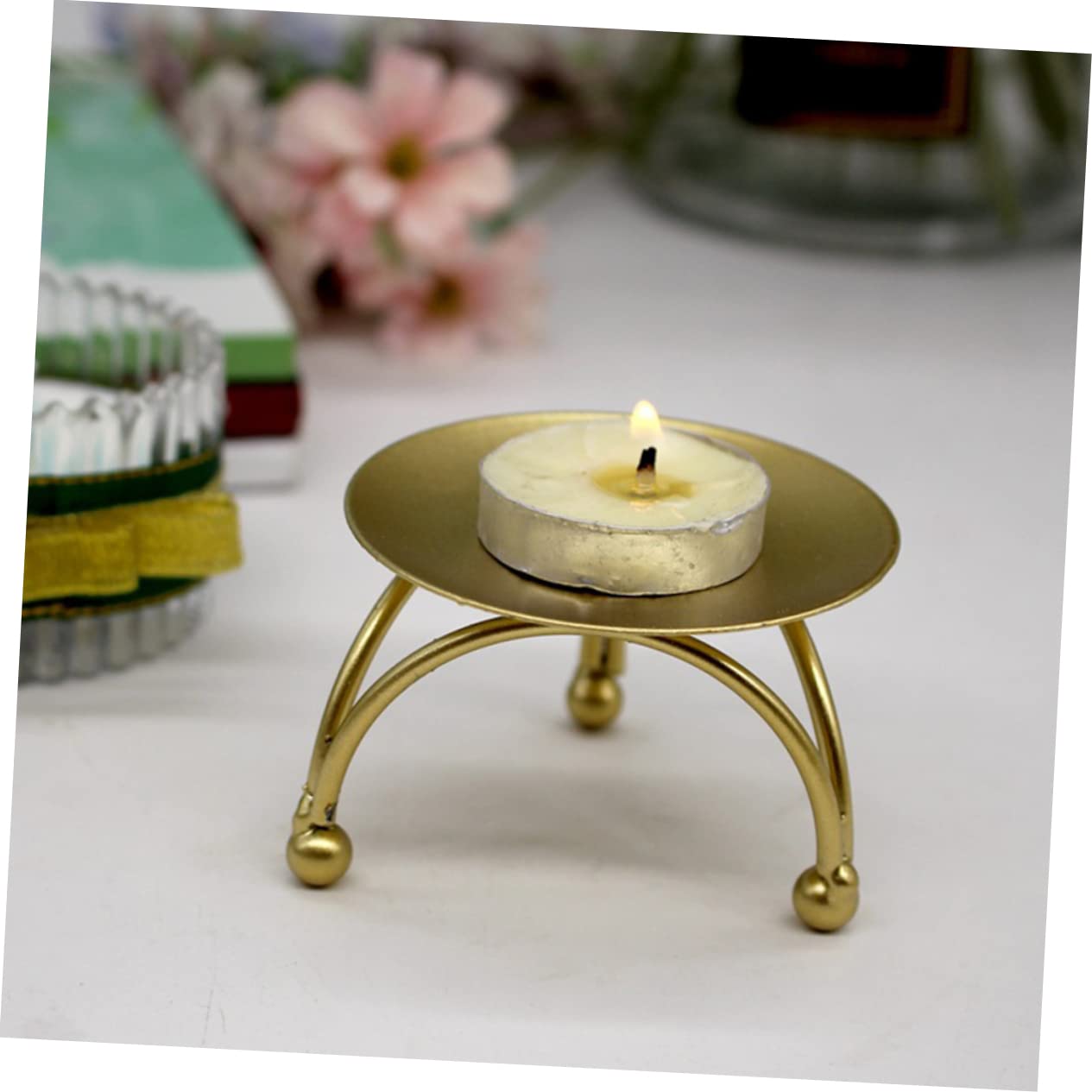Holibanna 2pcs Geometric Iron Candle Holders for Home Decor Elegant Candle Stand Centerpiece for Weddings Parties and Dining Tables