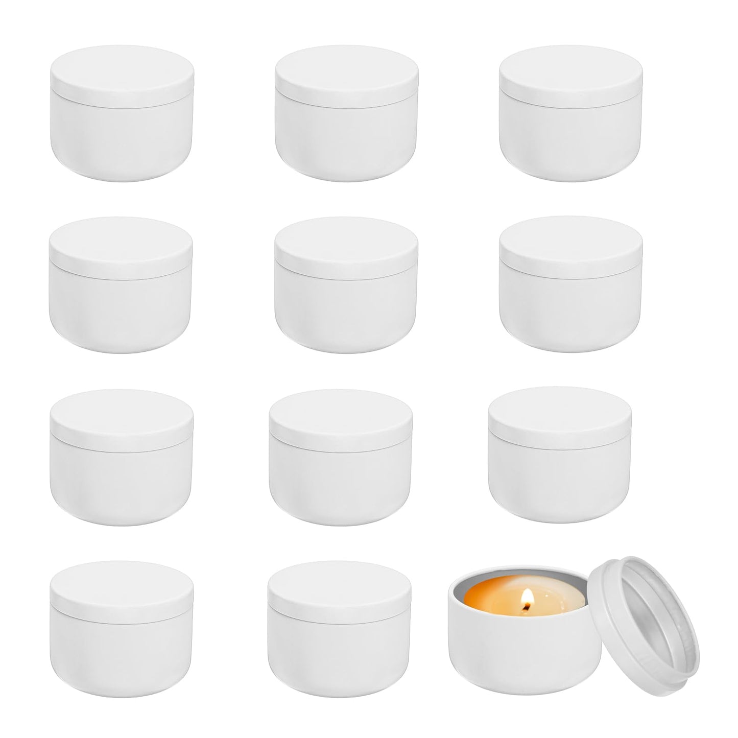 MECCANIXITY 3oz Candle Tins, 12pcs Metal Candle Tins Jars with Lids Round Empty Tin Can Containers Bulk for Storage Tea and Making DIY Arts Crafts Christmas Gifts, White