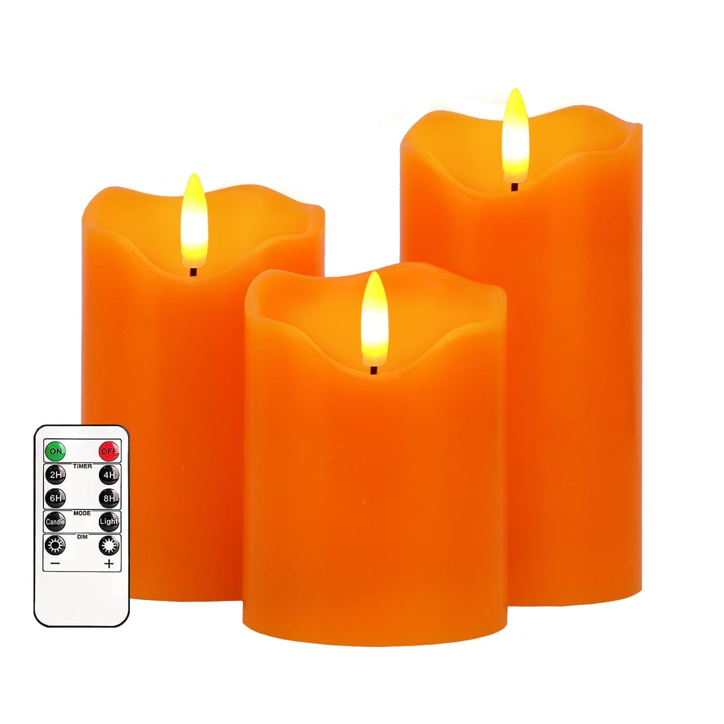 AVEKI Flickering Flameless Candles Set of 3 Orange LED Candle Light with Remote & Timer Battery Operated Electric Pillar Real Wax Candle Dimmable Fake Candles for Home Falll Halloween Decor (Orange)