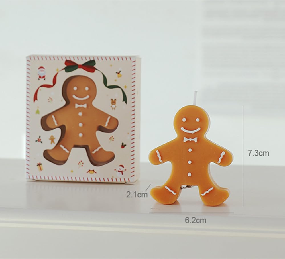 3 Pack Gingerbread Man Shaped Scented Candle, Aesthetic Aroma Soy Wax Christmas Decorative Candle, for Prefect for Christmas Eve Party Decoration and Gift