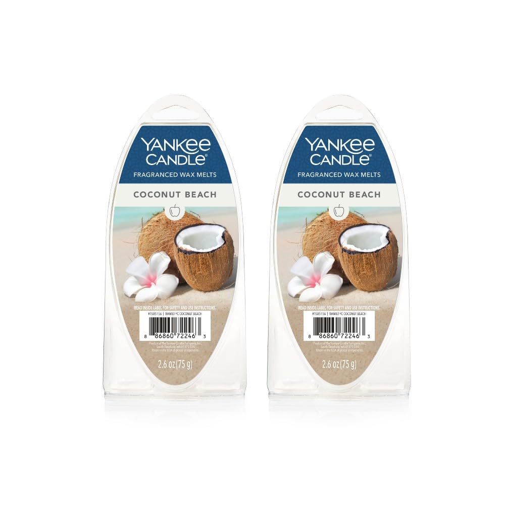 Yankee Candle Scented Wax Melts for Wax Warmers, Long Lasting Home Fragrance, Odor Eliminating Wax Cubes (Coconut Beach)