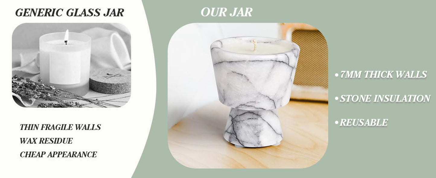 Scented Candle in Handmade Marble Container |1 Set | Soy Wax | Non-Toxic | Reusable Stone Jar | Story of Stone | Distinctive Gift. Natural Spring Aromatherapy for Women & Men
