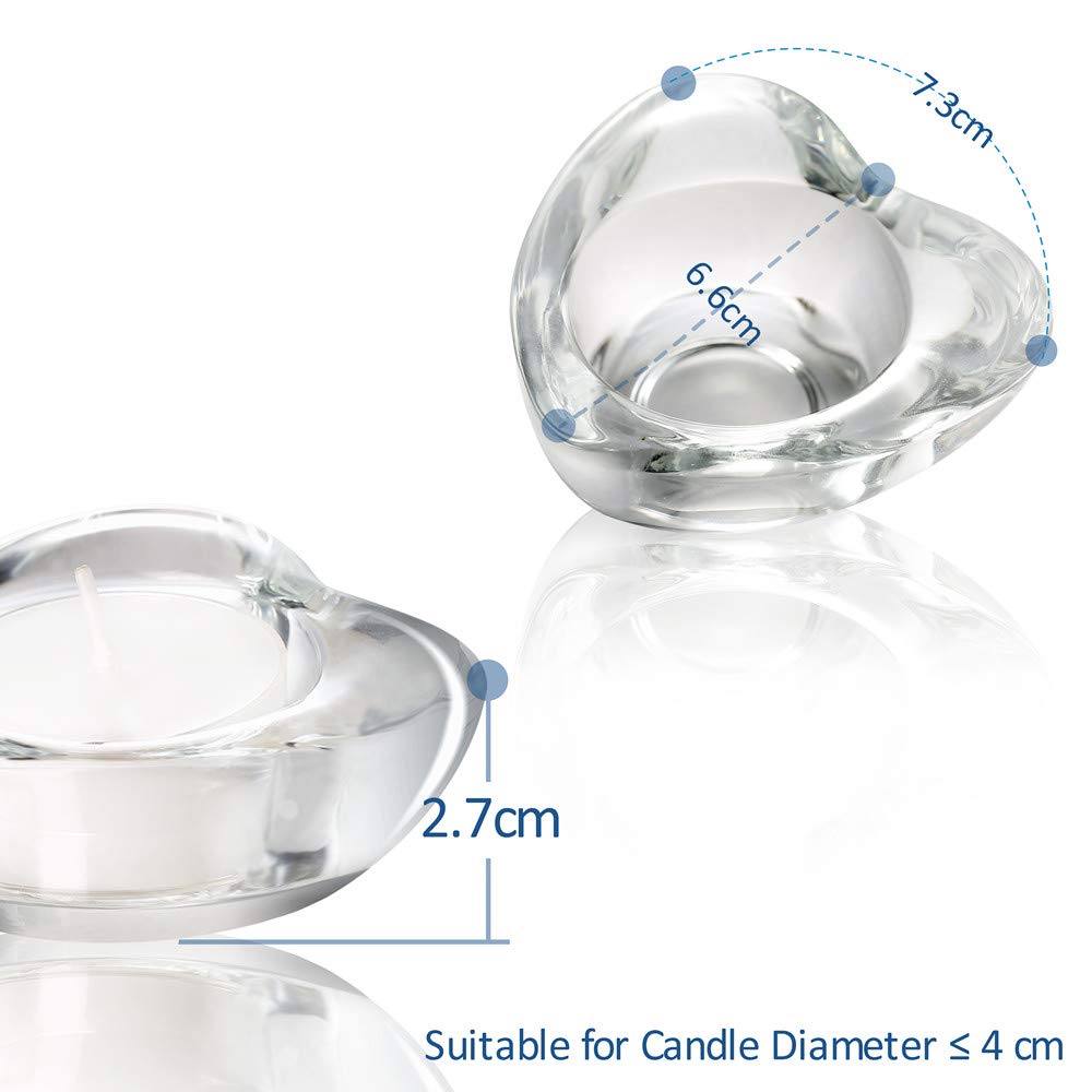 Elivia Gold Tealight Candle Holders - Set of 12, Heart-Shaped Chunky Glass Candle Holder, 2.9" Diameter - CH02 - Rusty Orange