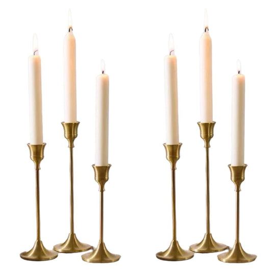 Gold Candlestick Holders Set of 6 – Elegant Metal Taper Candle Holders for Table Centerpieces, Weddings, Home Decor – Modern Gold Candle Stands for Dining Room, Parties