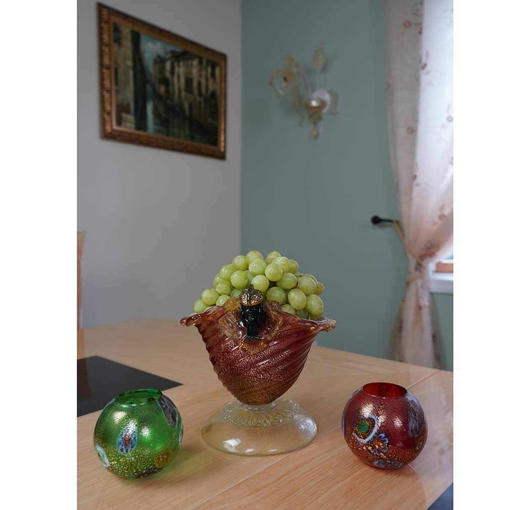 GlassOfVenice Murano Glass Millefiori Votive Candle Holder - Red