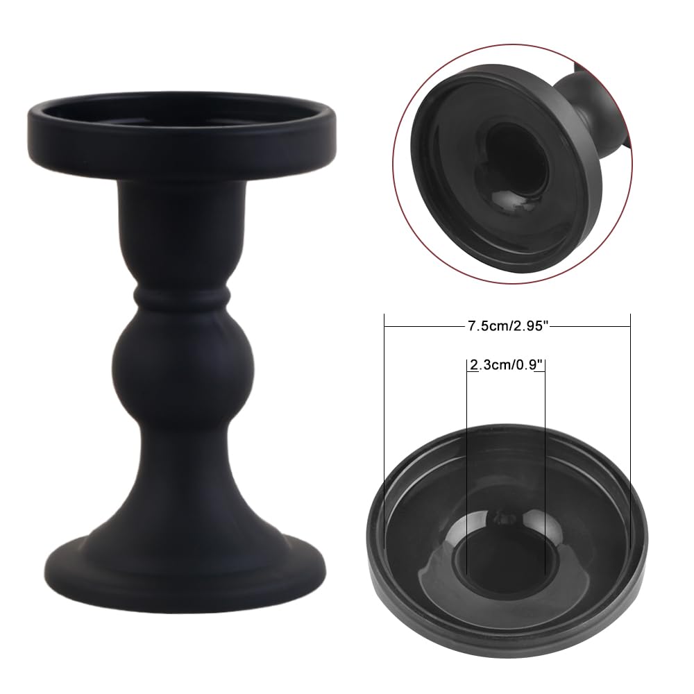 BTGLLAS 6-Piece Set of Black Glass Candlestick, Crystal Candlestick Holder Holder and Conical Candle, Christmas Candle Holder Decoration, Family Living Room Wedding Candle Holder (black2sets)