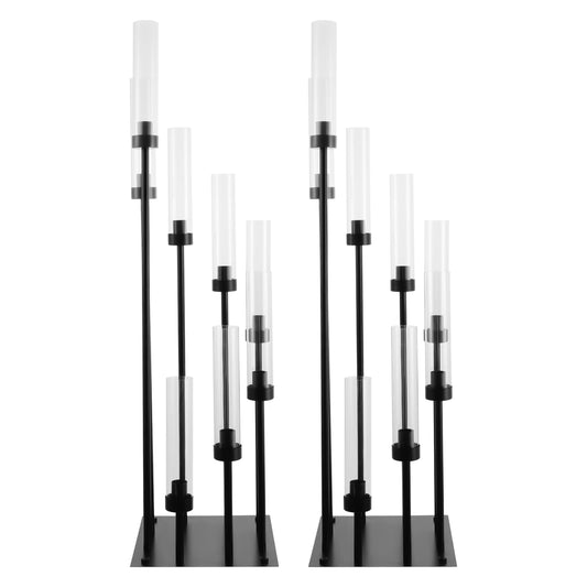 2Pcs Floor Candelabra,42" Tall 8 Arm Candle Holder with Acrylic Lampshade,Candlestick Centerpiece for Electronic Wedding Home Party Decoration