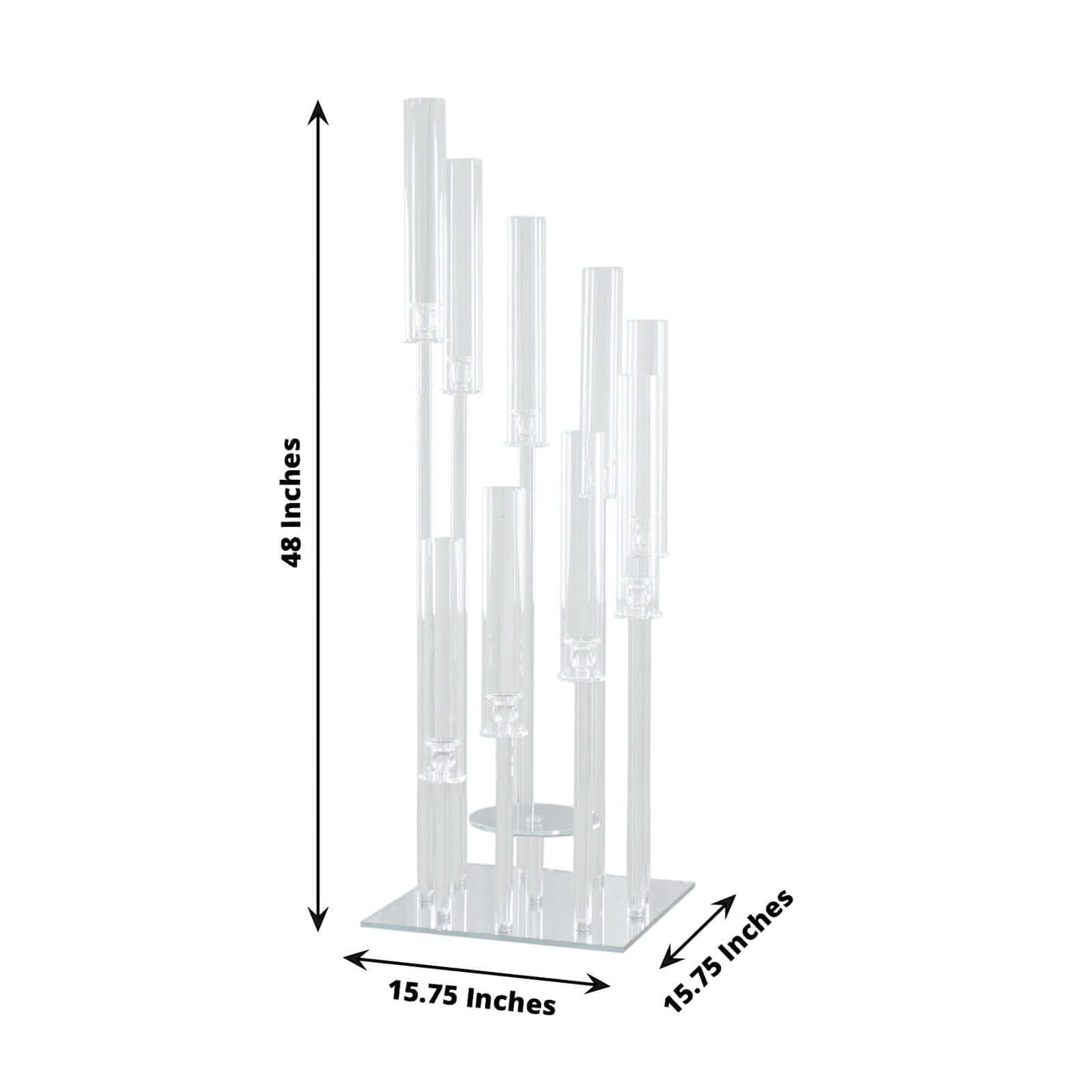 Efavormart 48" Crystal 9-Arm Cluster Glass Candelabra Floral Pedestal Stand, Square Hurricane Taper Candle Holder Stand
