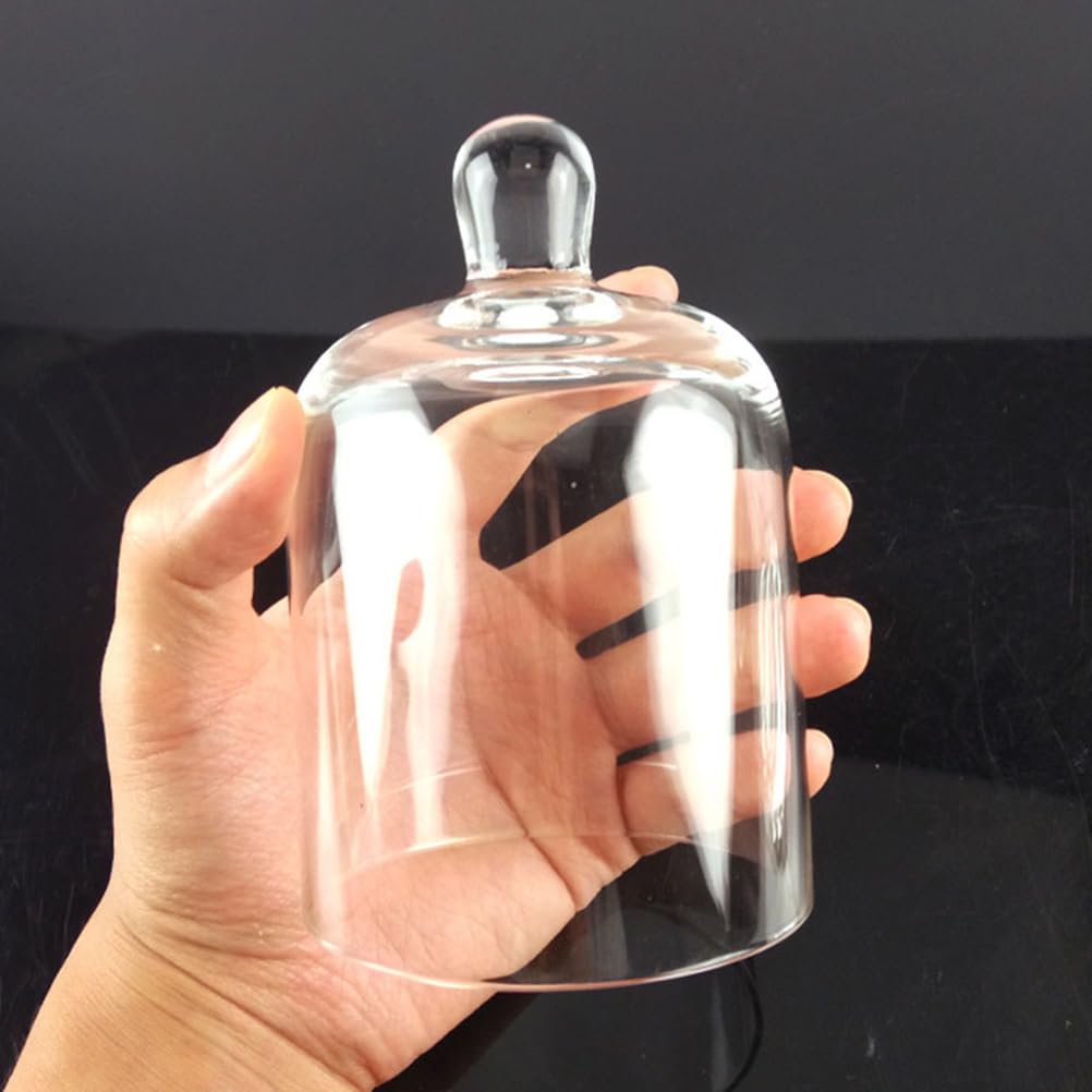 EXCEART Glass Cloche 2 Sets Clear Glass Dome Candle Glass Jar Cloche Dome Bell Jar Candle Cover Display Wedding Decoration Ornament Clear