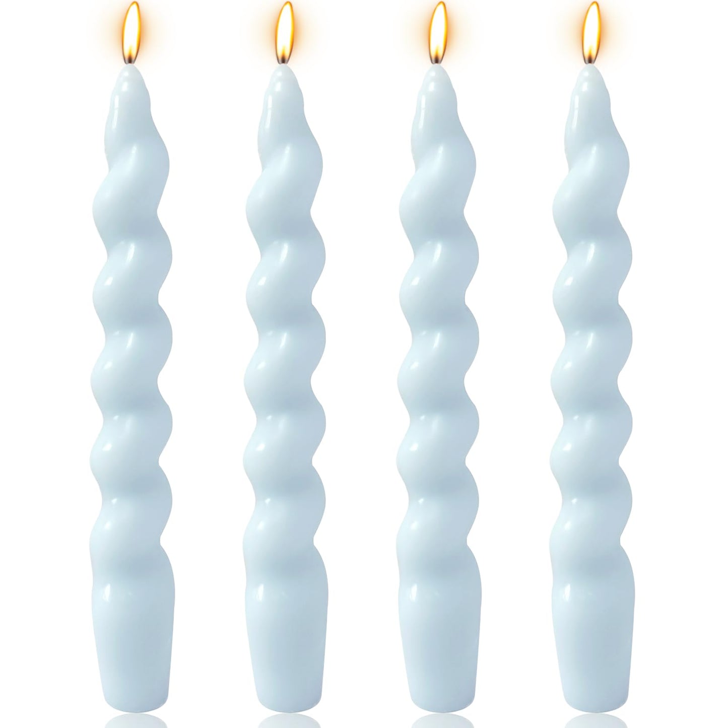 4 Pack 7 Inch Baby-Blue Spiral Taper Candles, Unscented Dripless Fat Twisted Candlesticks for Home Décor Party Wedding Baby Shower and Celebrations