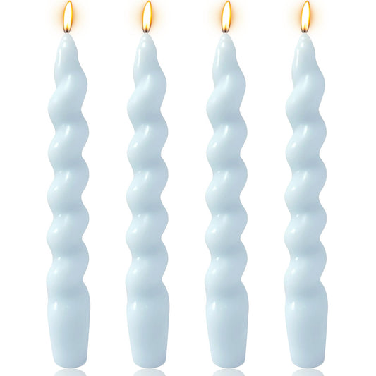 4 Pack 7 Inch Baby-Blue Spiral Taper Candles, Unscented Dripless Fat Twisted Candlesticks for Home Décor Party Wedding Baby Shower and Celebrations