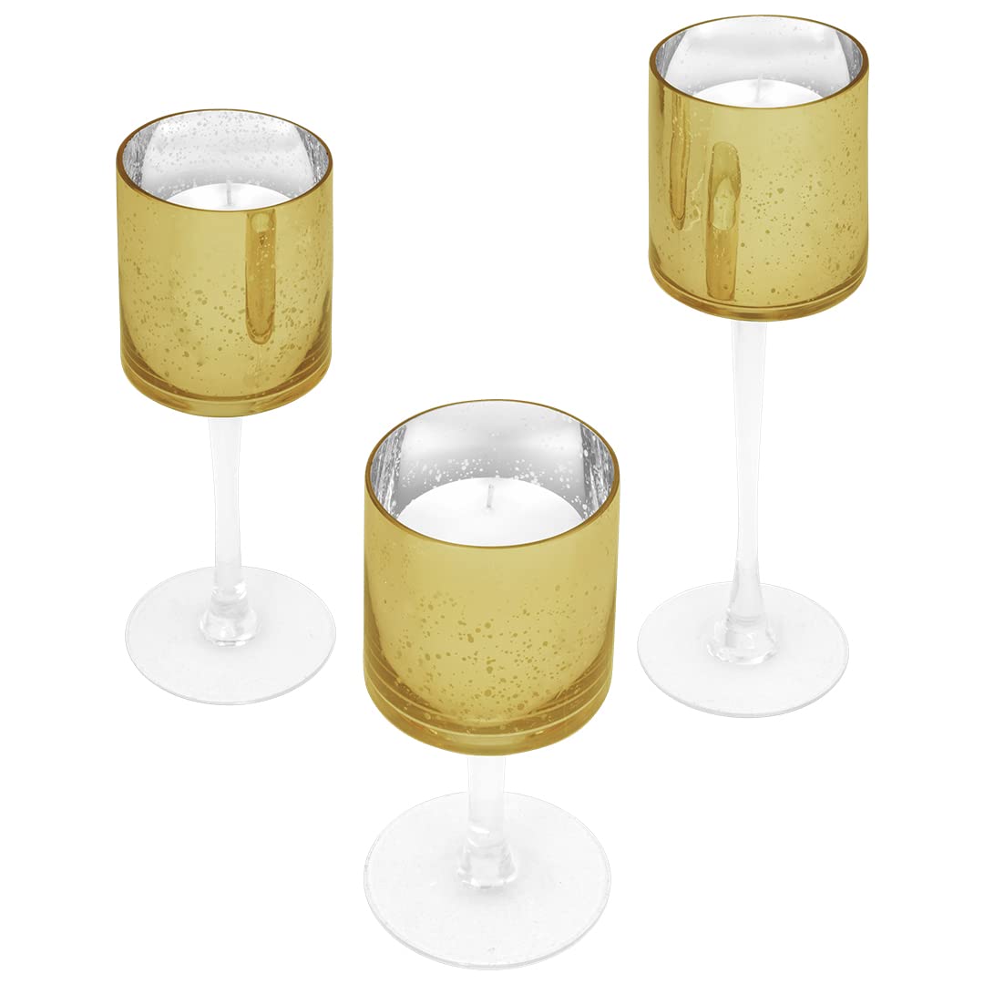 Koyal Wholesale 3Pcs Tall Candle Holder Set of 3 Floating Candle Vases, Stem Candle Holders Gold Glass Floating Candle Holders for Table Centerpiece Tealight Holder Wedding Centerpiece Home Decor