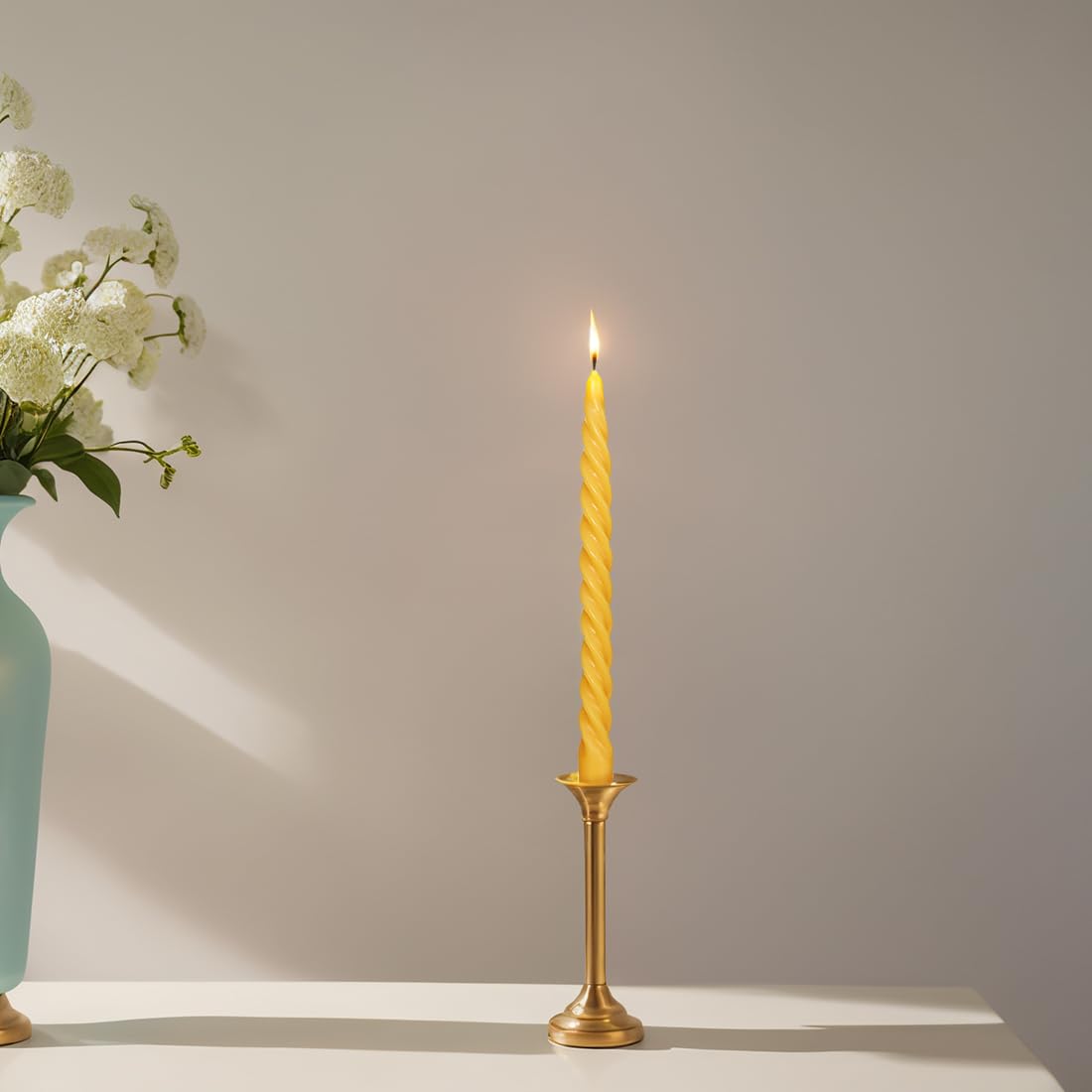Beeswax Taper Candles Set of 4, Spiral Taper Candle Sticks Dripless Long Candle Sticks for Dinner Wedding Party Christmas Home Decorations - 10 Inch Tall - Yellow