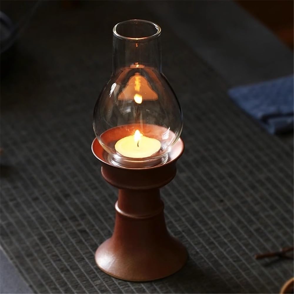 Candlesticks Ceramic Candle Holder with Glass Lampshade Retro Home Aromatherapy Candle Holder Decorative Ornaments Decorative Candle Holder(Black)