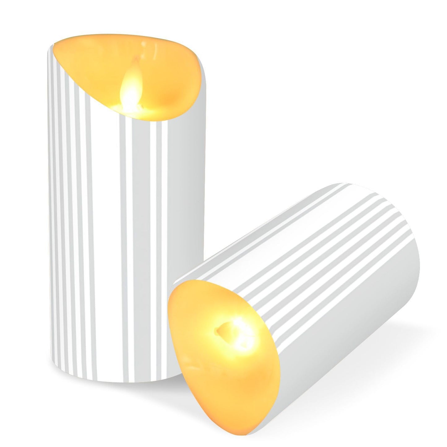 Gravopti Grey Stripe 2 Pack Flameless LED Pillar Candles with Remote & Timer, Battery Operated, Flickering Wax Candle for Wedding, Romantic Home & Party Decor