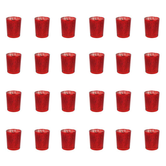 BTGLLAS 24pcs Red Glass Tea Light Holders - Votive Candle Holders Bulk for Weddings Events - Glass Votives for Wedding Centerpieces, Christmas, Thanksgiving - Candle Accessories Decor (24, Red)