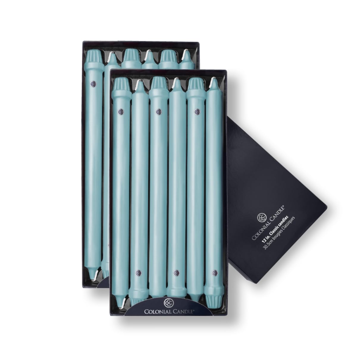 Colonial Candle Unscented Taper Candle, Classic Collection, Coastal Blue, 12 in, Pack of 12 - Up to 10 Hours Burn