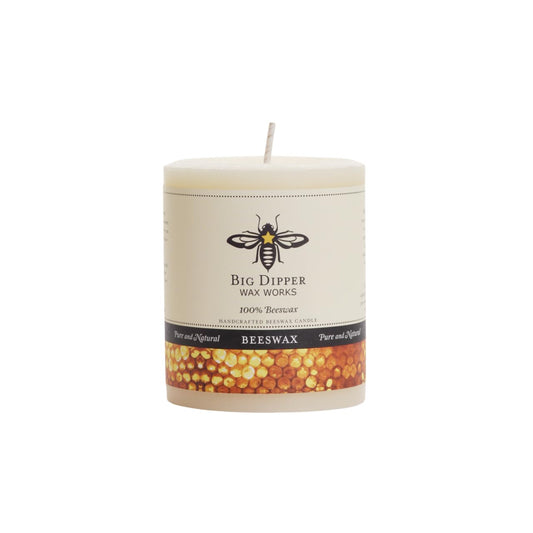 Big Dipper Wax Works Ivory Beeswax Pillar Candle 3" x 3.5" – 60-Hour Burn, Non-Toxic & Clean Burning, Pure Beeswax, Handmade in USA