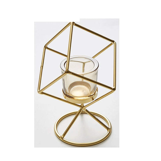 XILIN-1987 Candle Holderss Modern Metal Geometric Glass Candle Holder with Wrought Iron Bracket, Wedding/Party/Home Decoration Decorative Candlestick (Color : Gold-b)