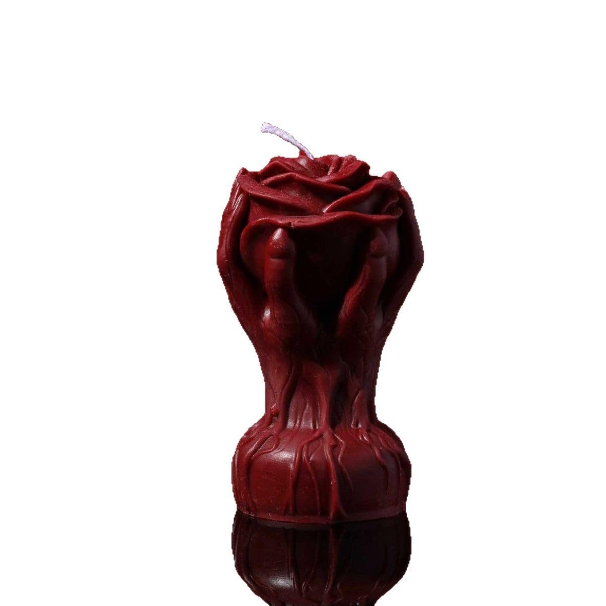 Low Temperature Body Safe Candle, Romantic Rose Design, Dark Red Scented Wax (RED)