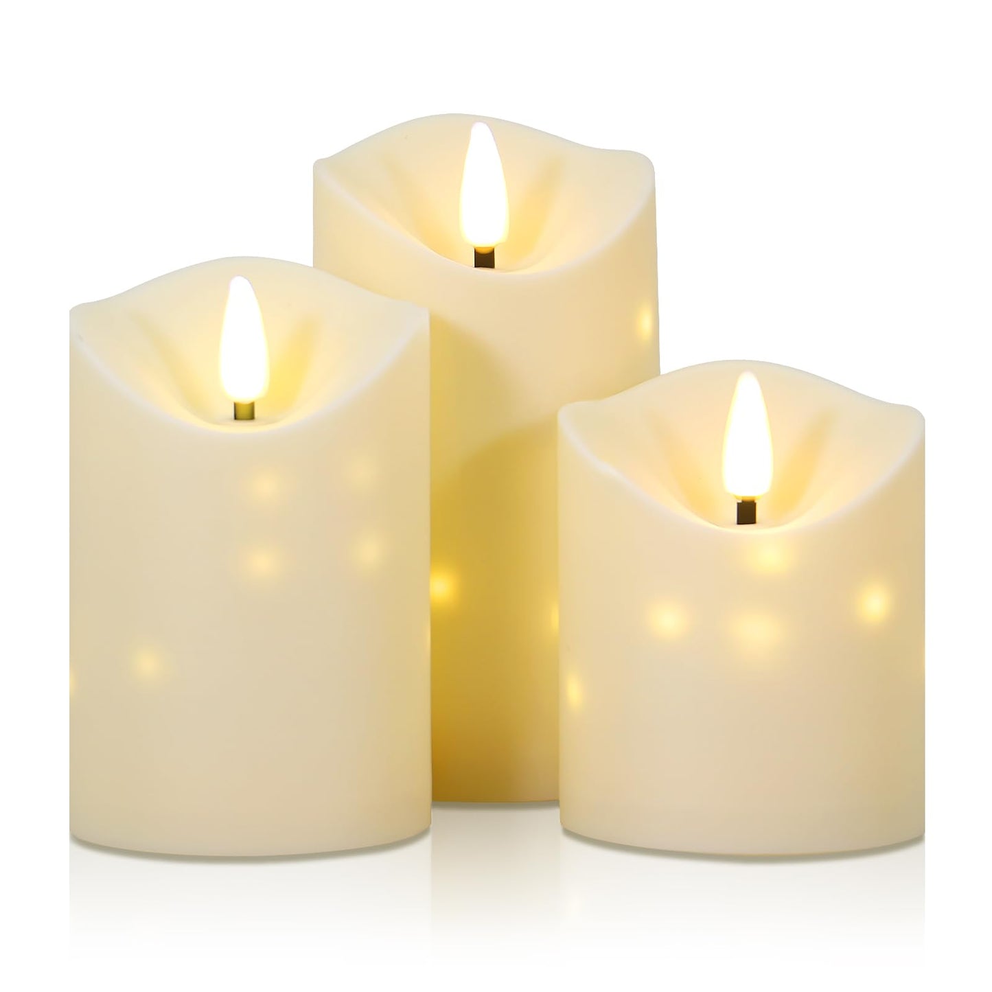 uuffoo Flameless Candles with Timer 3Pc Battery Operated Flickering Pillar Candle w/Remote, 3D Wick Acrylic LED Pillar Candles for Halloween Christmas Home Decoration (Ivory)