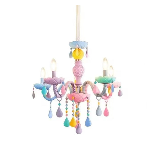 LED Macaron Style Chandelier is Nordic Rainbow-Colored Candle Crystal Lighting Suitable for Bedroom,Enhance Your Experience