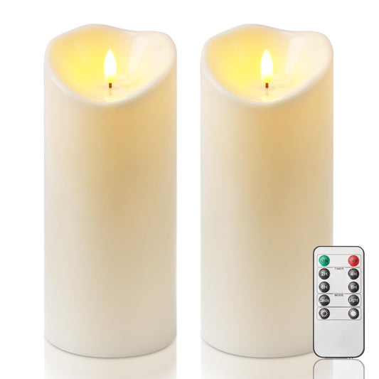 Homemory 4"x9" Outdoor Waterproof Flameless Candles with Timers and Remote Control, Battery Operated Candles, LED Plastic Candles, Ivory White, Set of 2