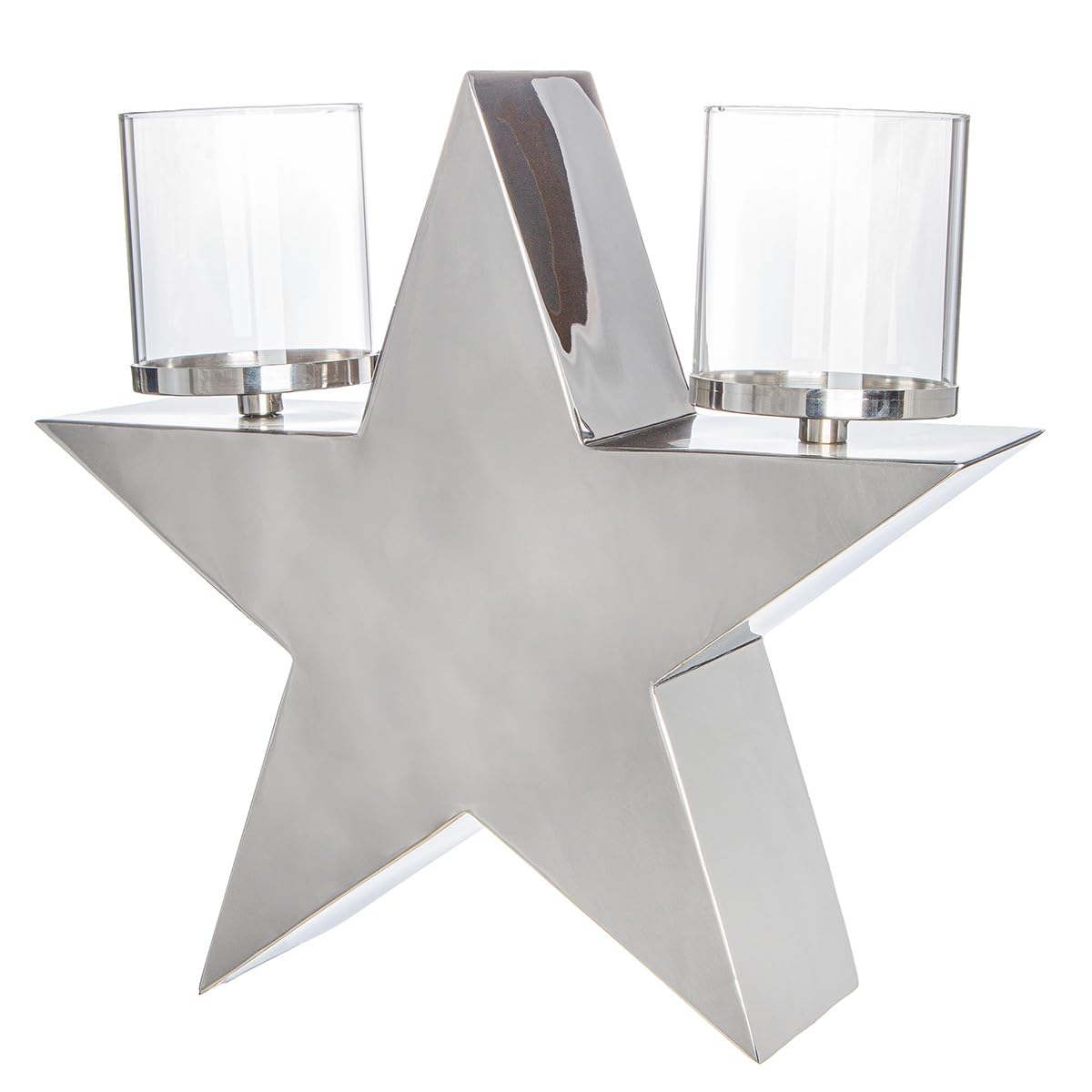 GILDE Lantern Light Star Made of Stainless Steel – Shiny – Silver – Height 37 cm x Width 39 cm – Tea Light Holder