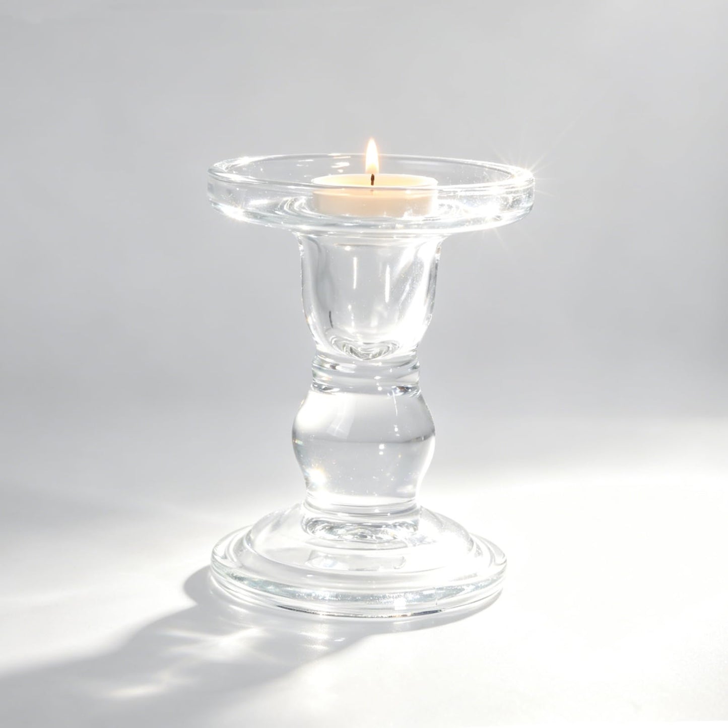 DreamsEden Clear Glass Candle Holder, 1 Pair Crystal Transparent Taper Candle Holder for Pillar Taper Tea Lights, Single Elegant Table Desk Shelf Decor for Home Wedding Party