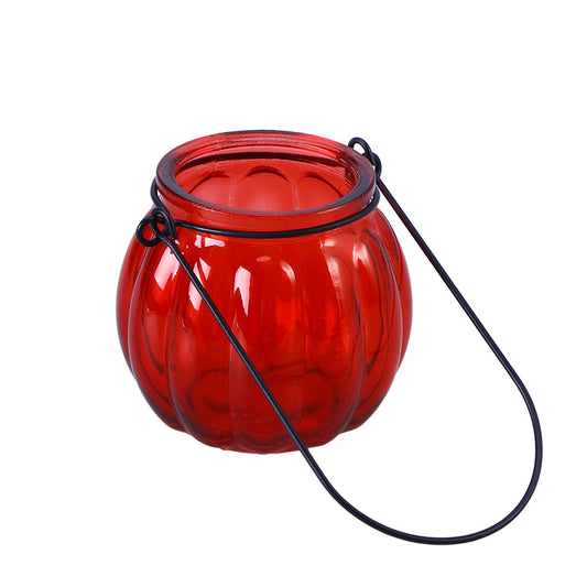 Uonlytech Home Decor Glass Votive Candle Holder for Home, Red Pumpkin Tea Light Holders Hanging Glass Cup Candlestick Tabletop Ornament for Festival Wedding Party Vintage Decor
