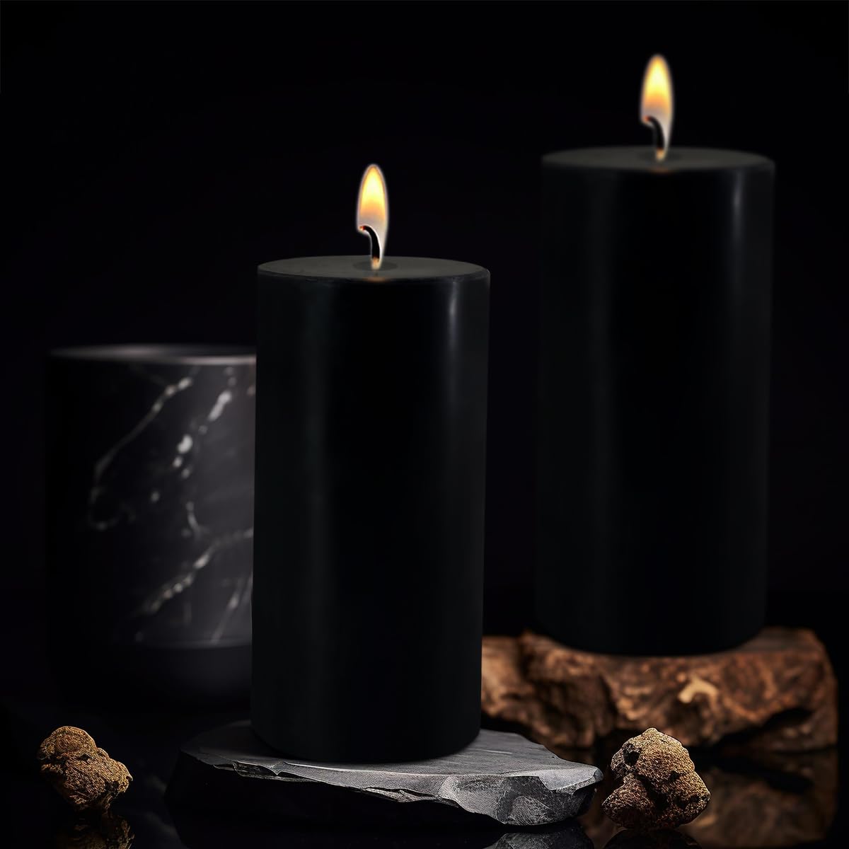 2.8" x 6" Hand-Poured Unscented Candle, Dripless Pillar Candle Set of 3, Long Lasting Burning, Approx 120 Hours Burn Time, Rustic Country Style, for Wedding, Dinner, Christmas and Home Decor, Black