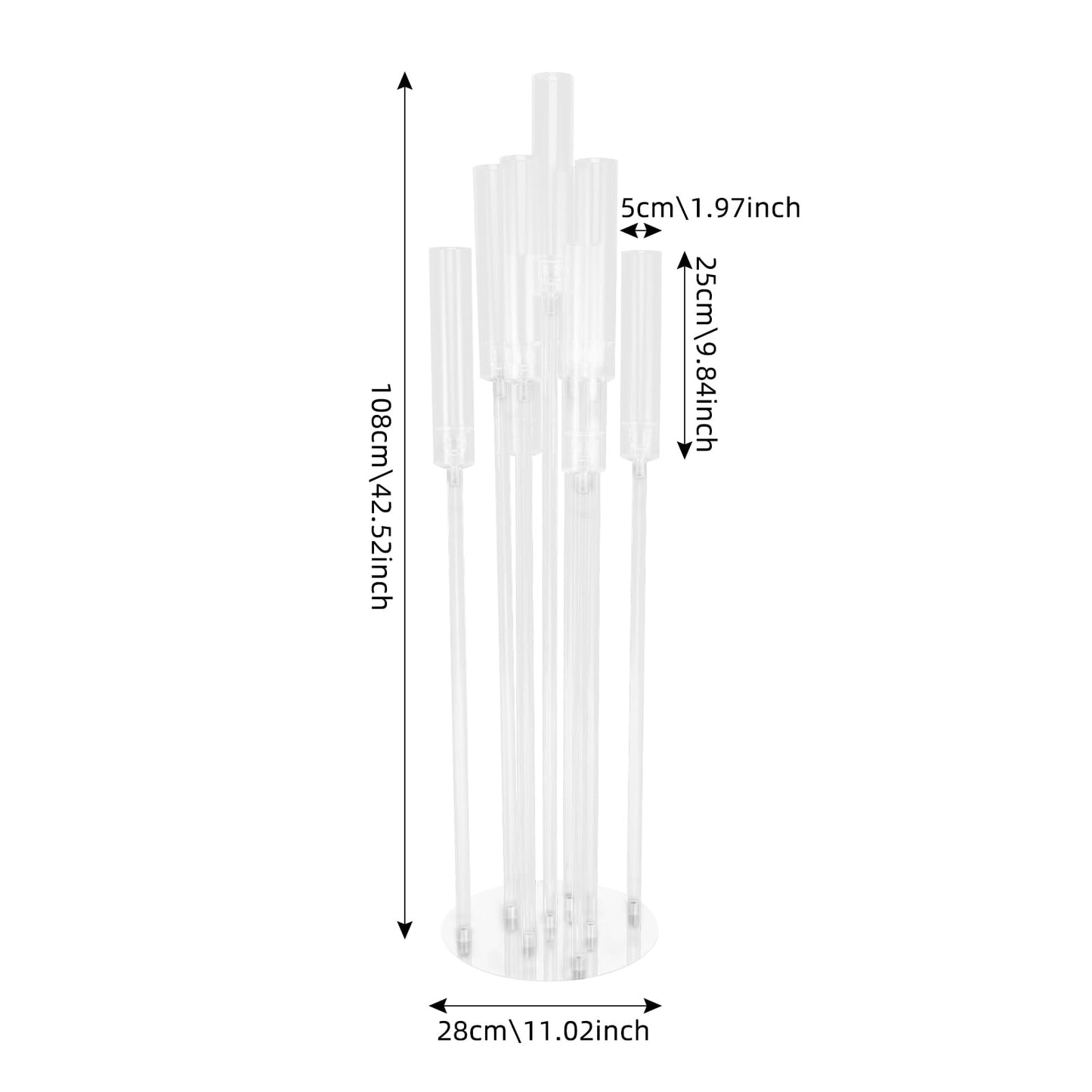 4Pcs 9 Arms Acrylic Candle Holder, Clear Candlestick Holder w/Acrylic Shade, 42.5In Tall Crystal Tapered Candle Holders Centerpieces w/Rectangular Base for Home Wedding Party (4 Pcs 9 Arms Type B)