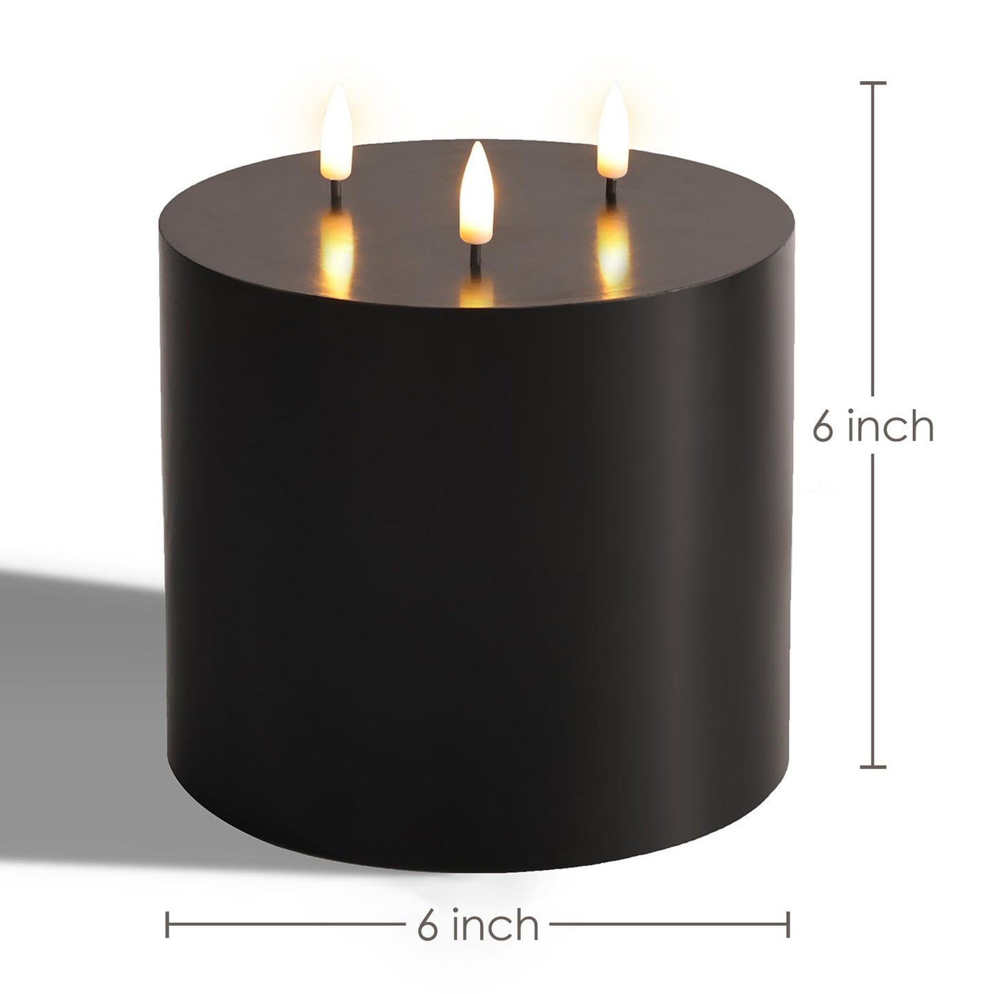 Girimax 3 Wick Flameless Pillar Candle with Remote, 6x6 inch Large Black LED Candle Battery Operated Flickering