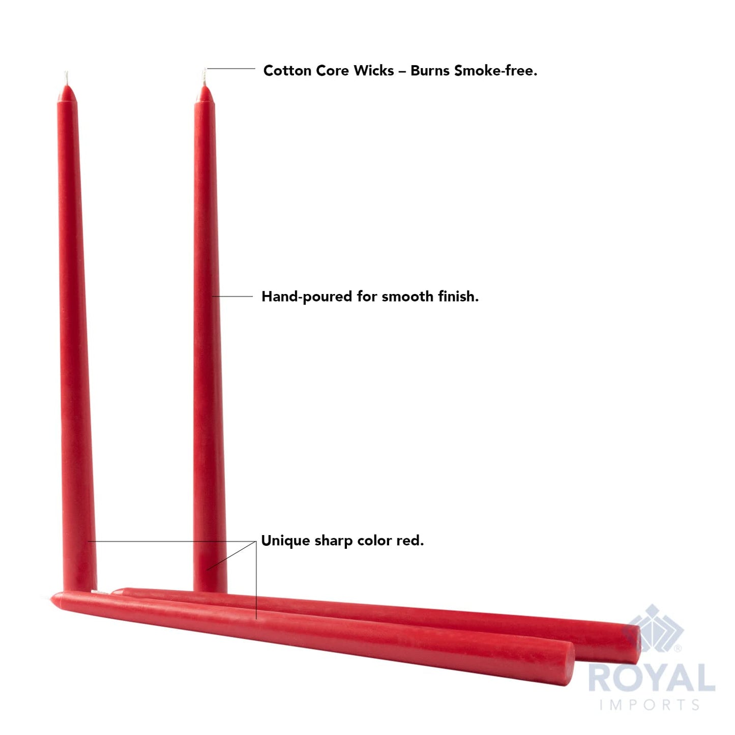 Royal Imports Unscented Taper Candles, Tall Elegant Premium, Dripless & Smokeless, Hand-Dipped for Wedding, Christmas, Holiday, Home Decor - 9 Hour Burn Time - Set of 12 (12 Inch, Red)