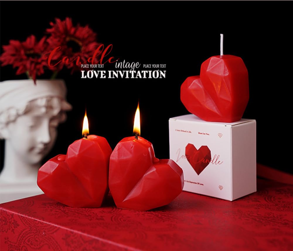 2 Pcs Valentine's Day Heart Candles- Red Love Heart Shape Scented Candles- Handmade Aromatherapy Candles for Valentine's Day, Wedding, Anniversary, Birthday, Home Decor
