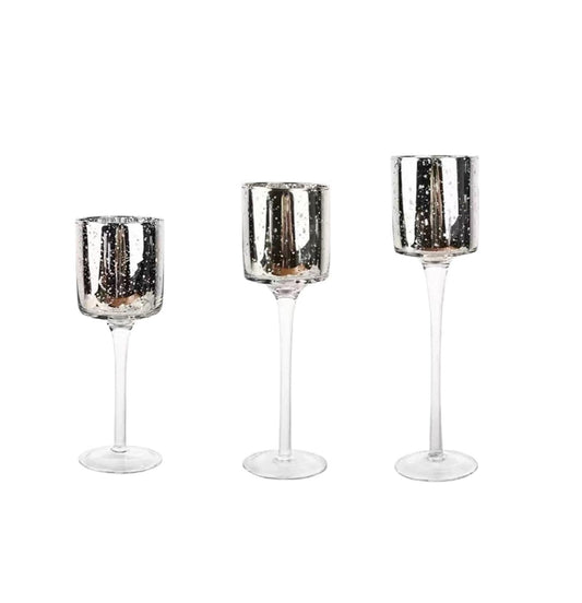Glass Candle Holder For Table Centerpiece ,Set Of 3 Clear Tea Lights Candle Holder For Table Centerpiece, Elegant Clear Long Stem Candle Holders For Pillar Candles, Floating Candle Holder For Party(Si