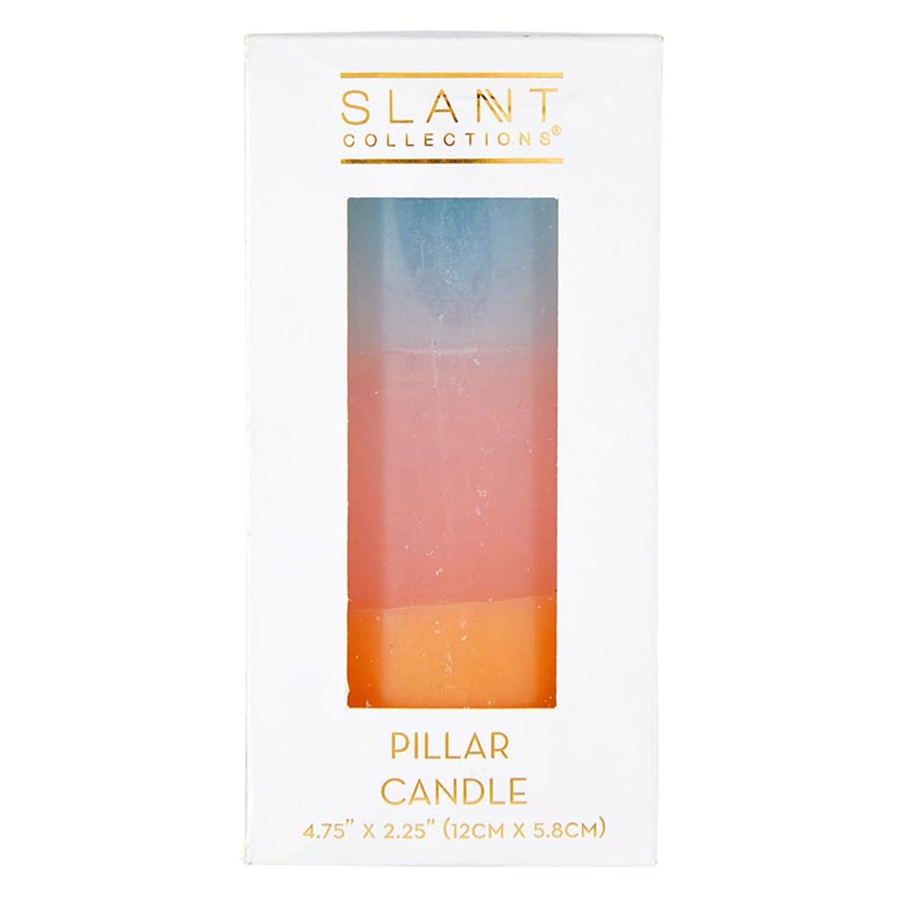 Slant Collections Tri-Colored Unscented Pillar Candle, 4.75-Inch, Blue/Pink/Orange