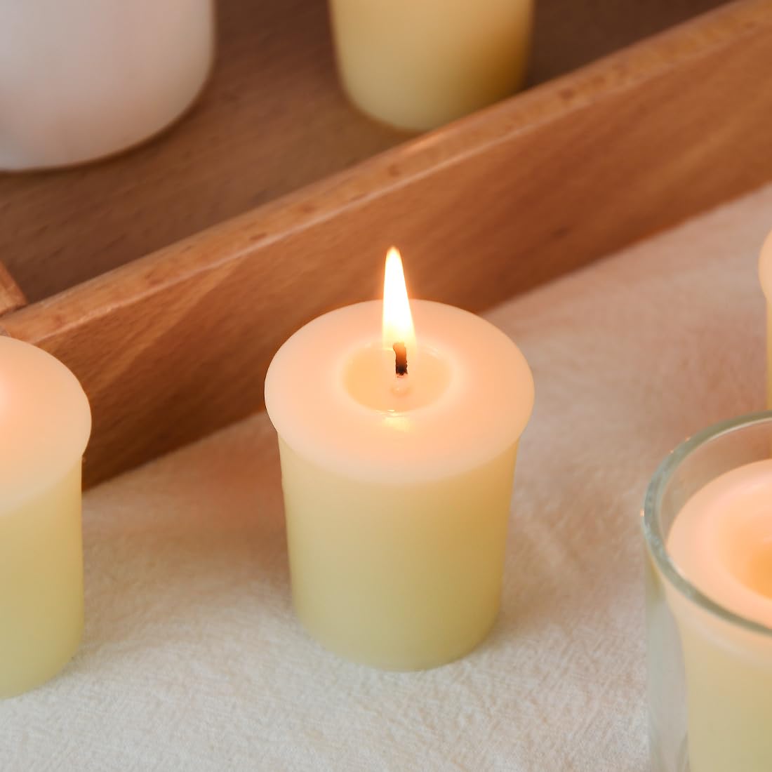 TELOSMA Natural Beeswax Votive Candles in Bulk - Small Beeswax Candle - Non Scent Votive Candle -Pack of 24 - Cream White