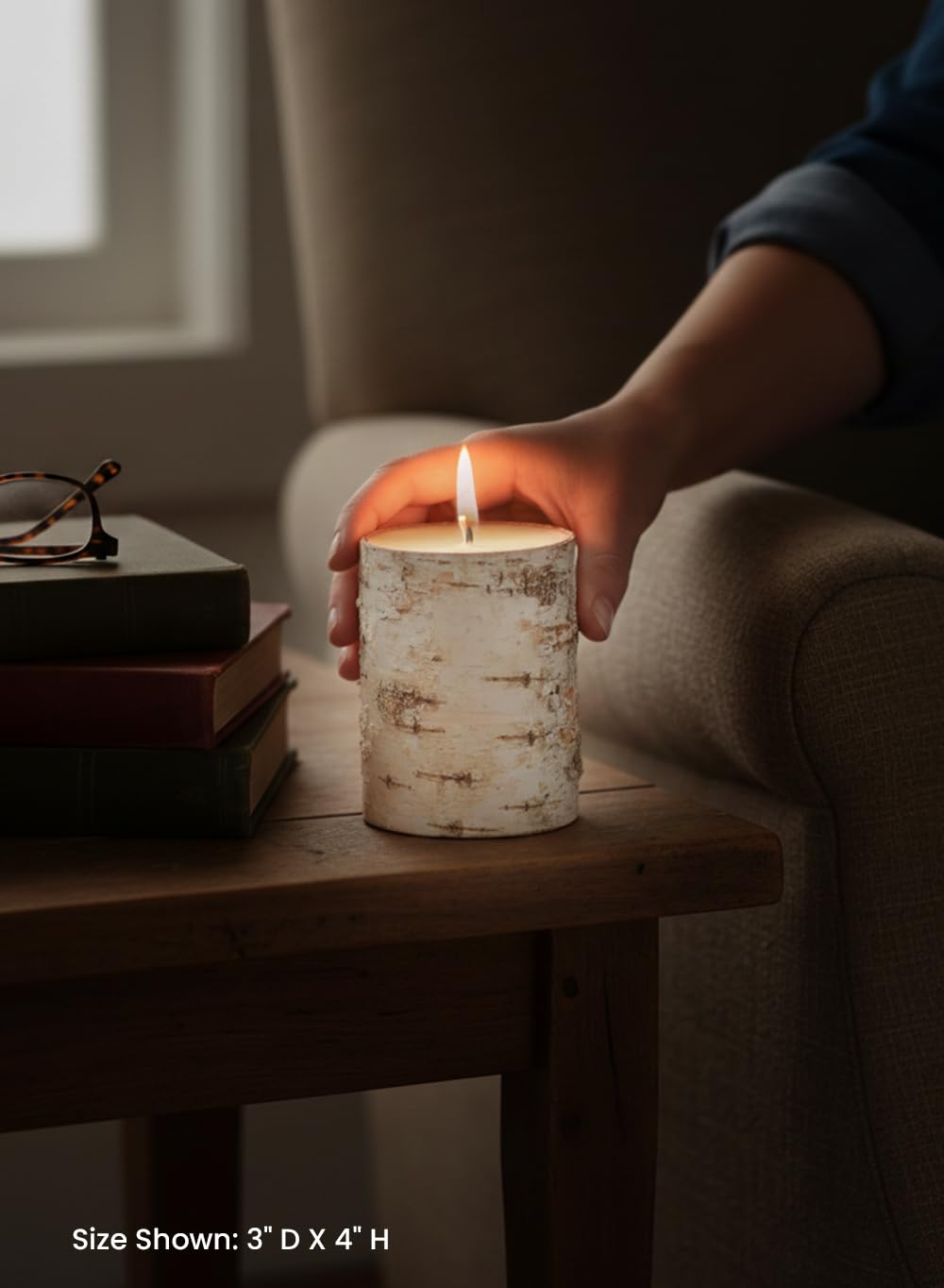 Serene Spaces Living Birch Bark Unscented Pillar Candles, Rustic Decorative Candles for Weddings, Events, Restaurants, Parties & Natural Home Decor, 3" Diameter x 4" Tall, Pack of 3