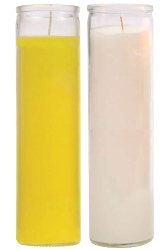 TopNotch Outlet Prayer Candles - Wax Candles (2 Pc) Yellow and White Great for Sanctuary, Vigils and Prayers - Unscented Glass Candle Set - Tall Candles - Spiritual Religious Church - Jar Candles