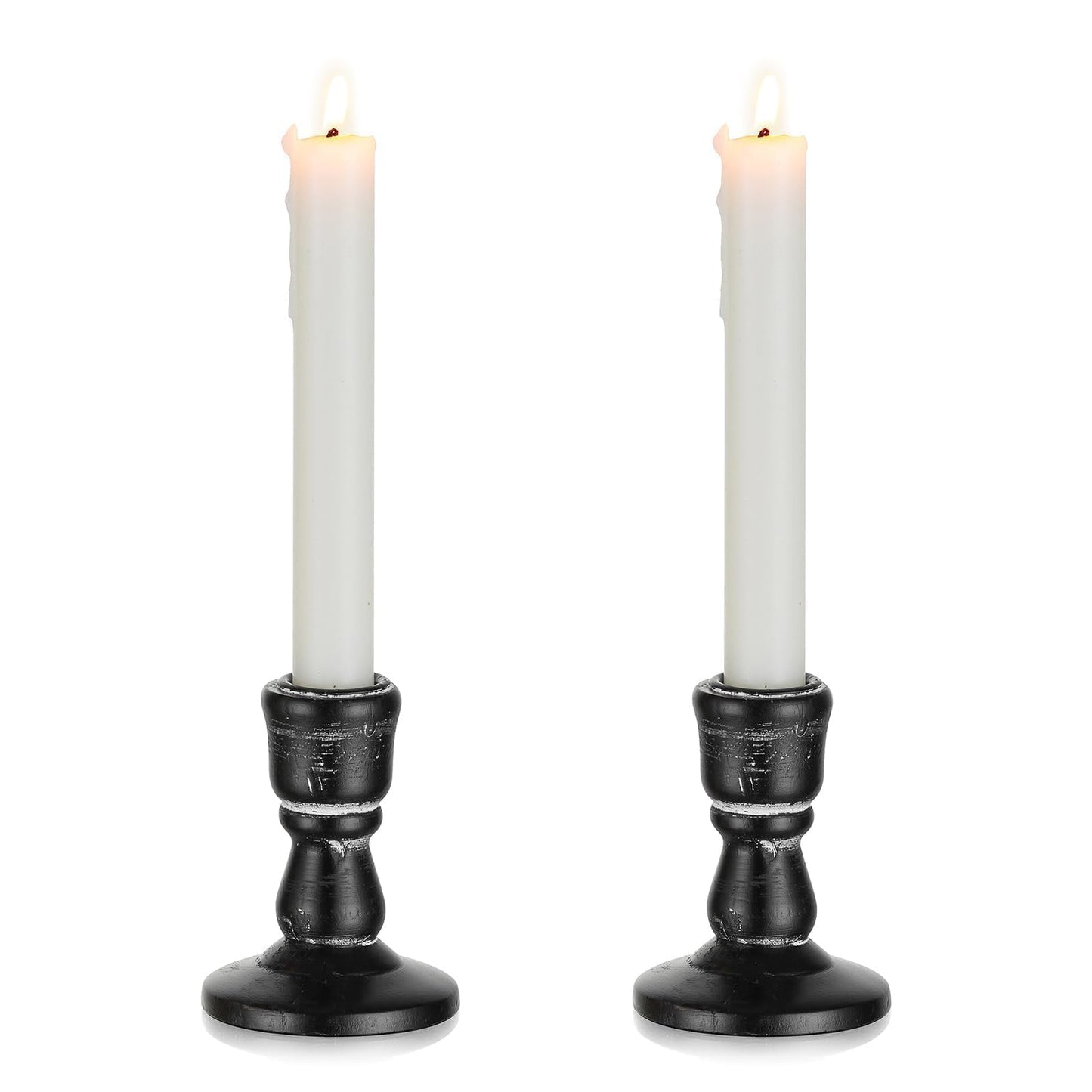 Inweder Wooden Taper Candle Holders: Wood Candlestick Holders Rustic Black Farmhouse Fall Decor for Halloween Living Room Dinning Table Centerpiece Christmas Set of 2