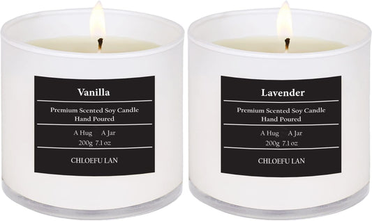 Chloefu LAN Lavender and Vanilla Candle,Highly Scented, Soy Candles for Home Scented, Home Decorative, 7.1oz|45 Hour Burning, Valentines Day Candles Gifts for Women Without Lid 2 Pack