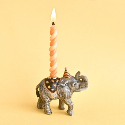 Handcrafted Porcelain Elephant Cake Topper, Decorative Animal Figurine Candle Holder, Collectible Birthday Celebration Keepsake