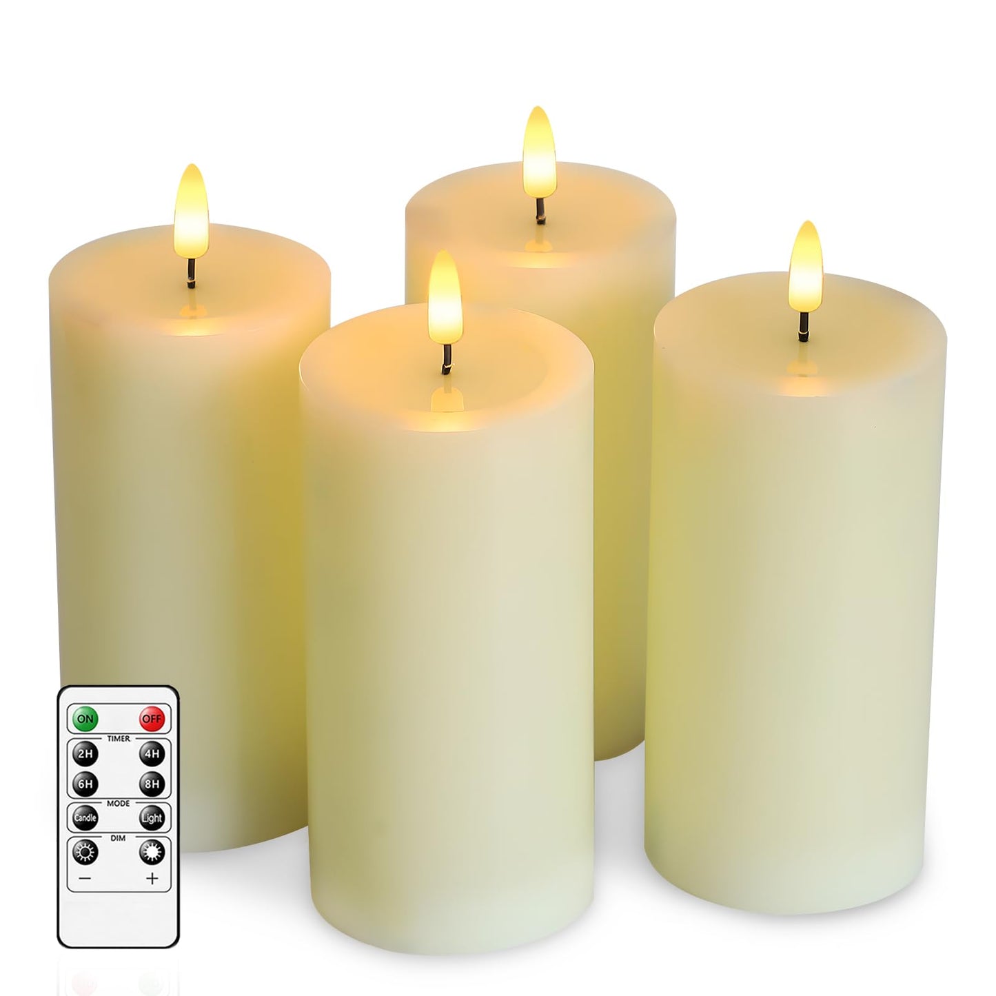 MUMCHASI 4 Packs Flameless Candles, Battery Operated with Remote, Real Wax Flickering LED Candles for Home Fall Halloween Christmas Party Candelabra D3 xH6 (Ivory)